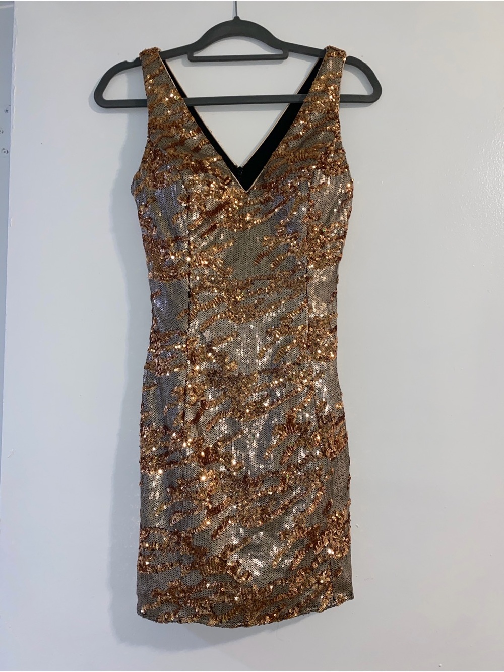 Copper Sequin V-Neck Cocktail Dress